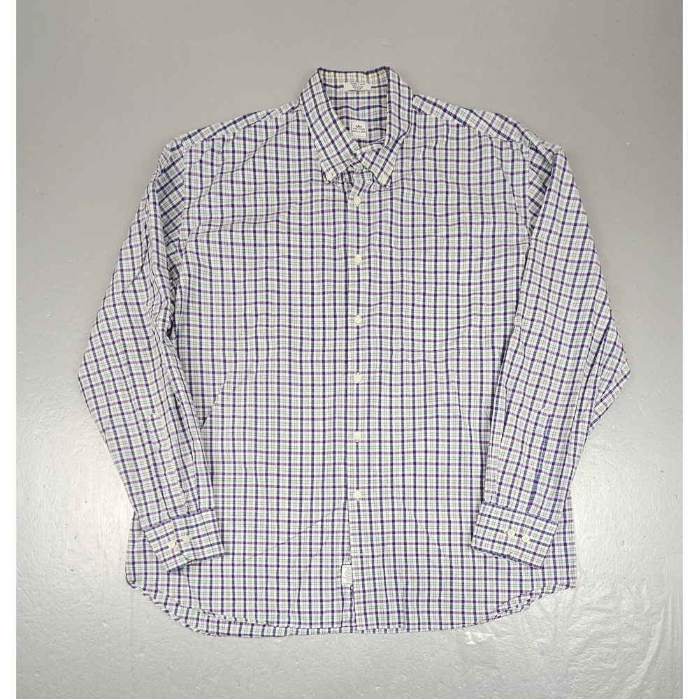 Peter Millar Button Down Shirt Mens XL Purple Green Plaid Casual Long Sleeve